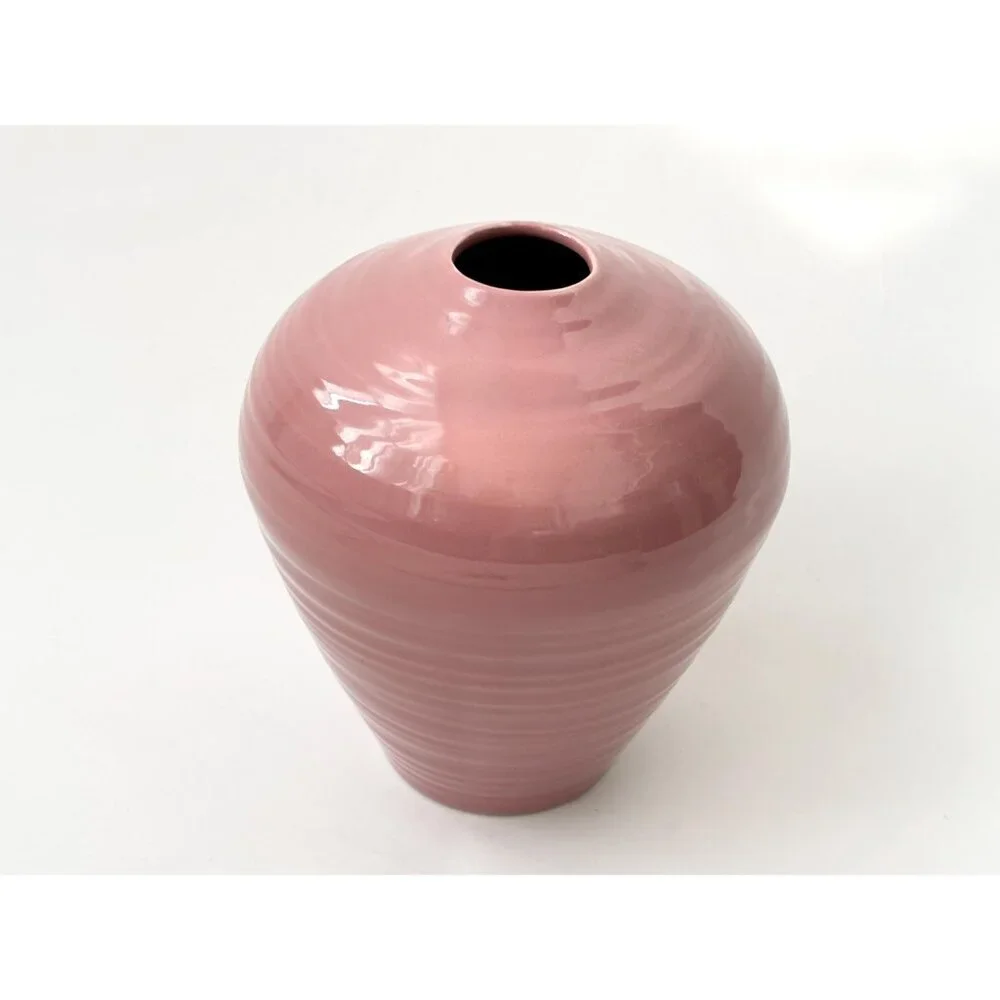Dusty Rose Minimalist Bulbous Glazed Pottery Midcentury Modern 1980's Vase